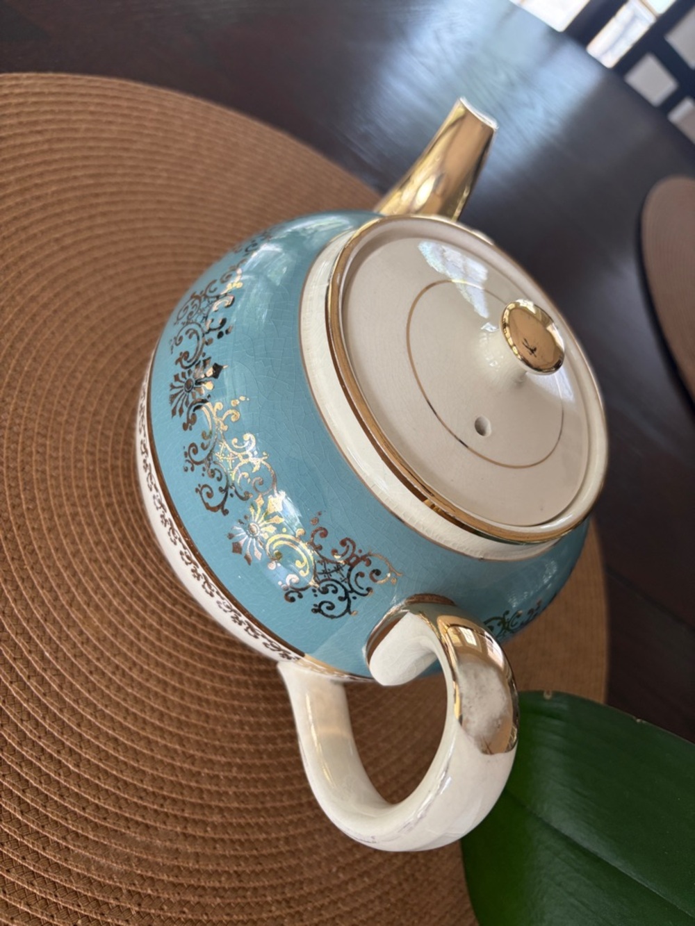 VINTAGE SADLER TEAPOT Turquoise with Gold Trim. England Teapot - Picture 2 of 8